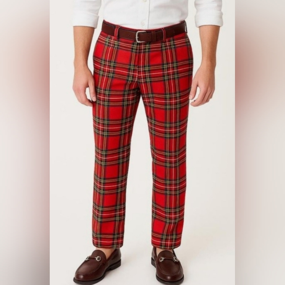 Burberry Children Boys Wool Dress Pants Red Tartan Plaid Winter Lined 14Y 29"W